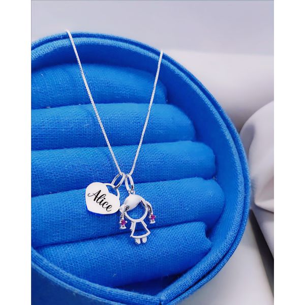 Colar Em Prata 925 Coração Personalizado e Pingente De Menina