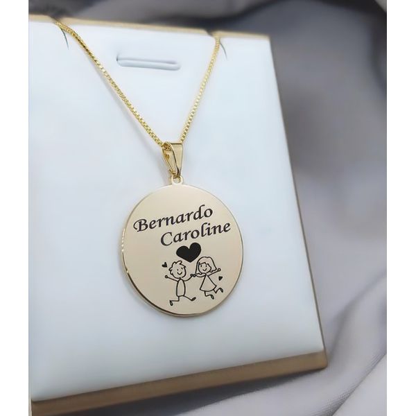 Colar Redondo Personalizado Casal Banhado a Ouro