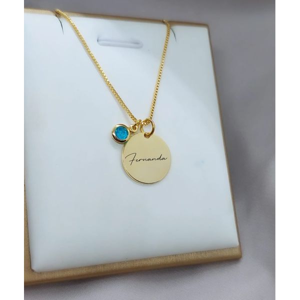 Colar Personalizado Banhado a Ouro Com Detalhe Azul Claro