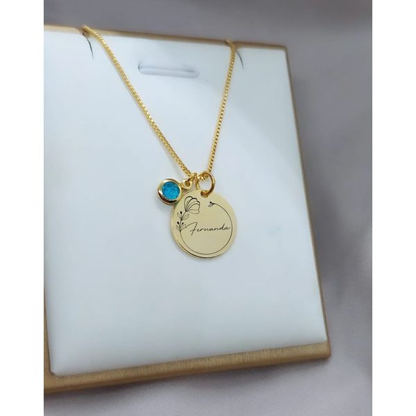 Colar Personalizado Banhado a Ouro Com Detalhe Azul Claro
