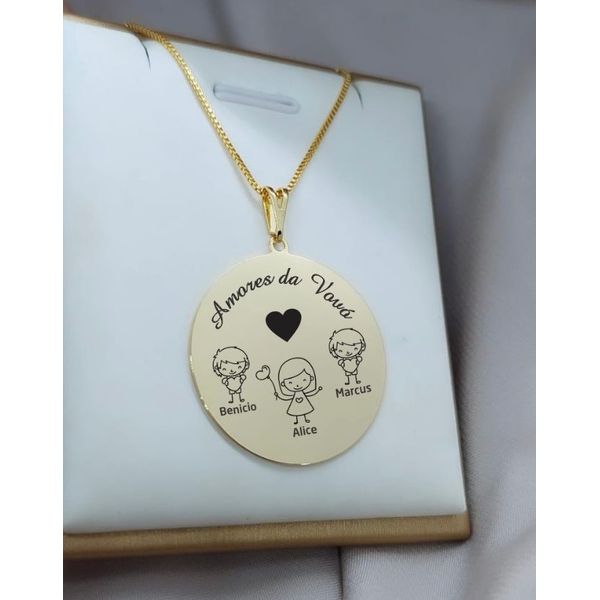 Colar Coração Personalizado Com Até 3 Nomes Banhado a Ouro Amores Da Vovó