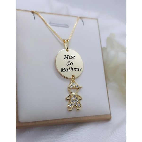 Colar Personalizado Banhado a Ouro Com Pingente De Menino (a).