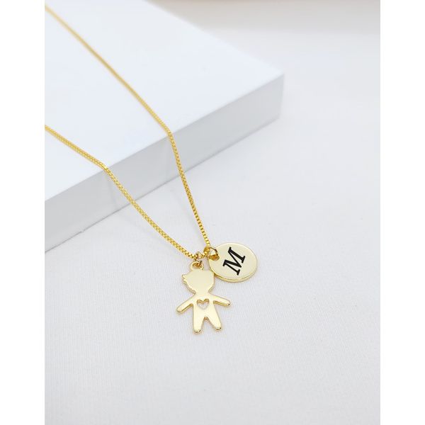 Colar Menino e Inicial Personalizada Banhado a Ouro 