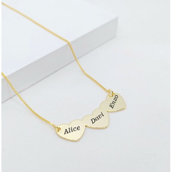Colar Três Corações Personalizados Banhado a Ouro
