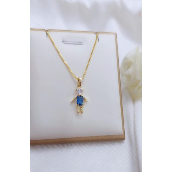Colar Pingente Menino Pedra Banhado a Ouro