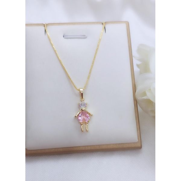 Colar Pingente Menina Pedra Banhado a Ouro