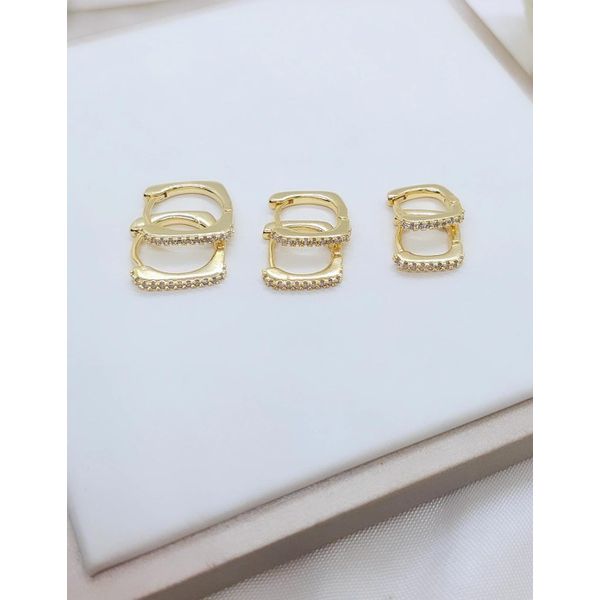 Trio De Argolas Quadrada Com Zircônias Banhado a Ouro