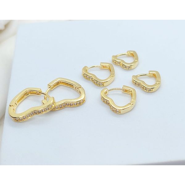 Trio De Brincos De Argolas Coração Banhado a Ouro