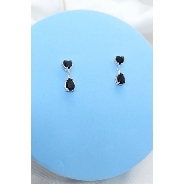 Brinco Gota Zircônia Preta Prata 925