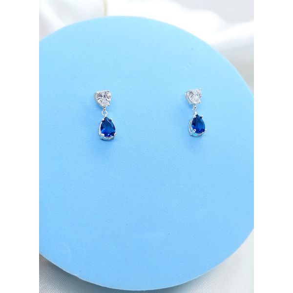 Brinco Gota Zircônia Cristal e Azul Prata 925