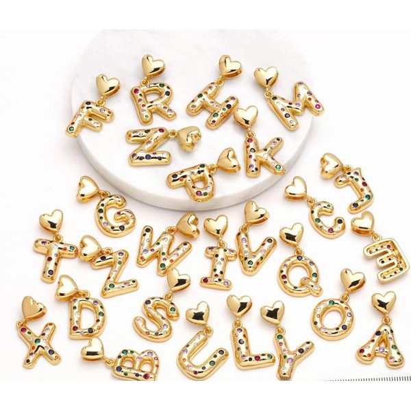 Colar Pingente Coração Inicial Com Pedras Banhado a Ouro