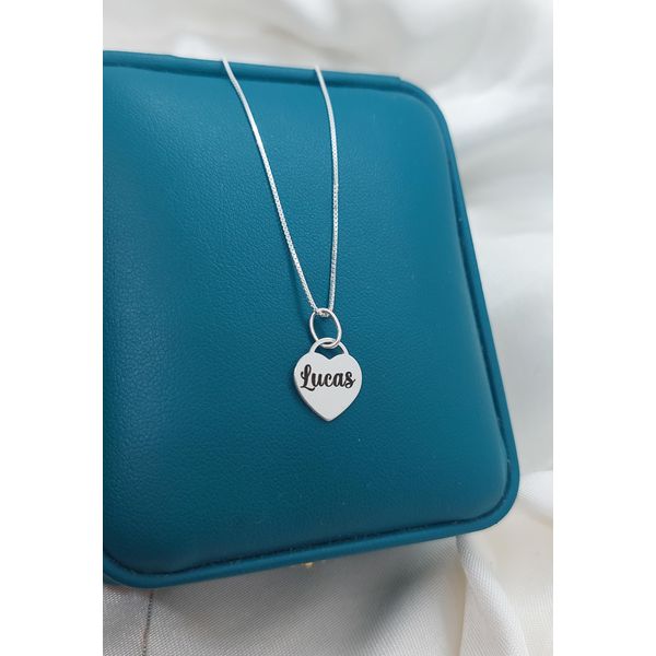 Colar Em Prata 925 Com Pingente Coração Alça Personalizado Com Um Nome Simples Ou Inicial