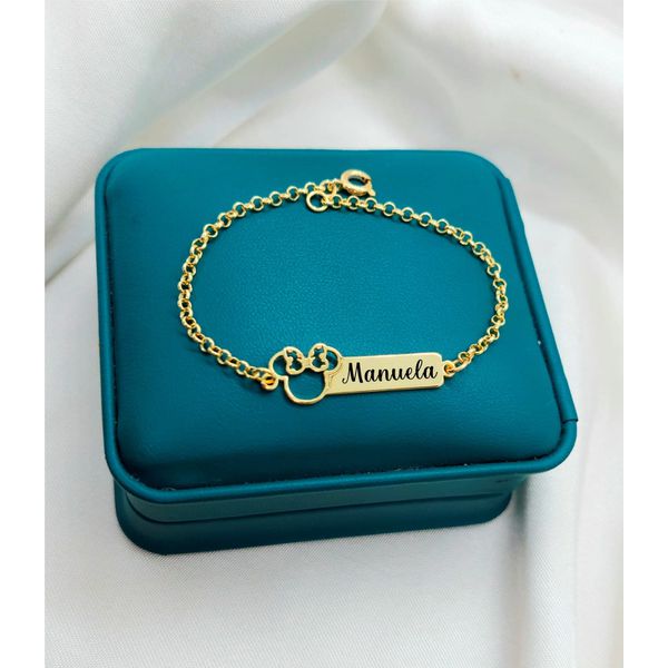 Pulseira Personalizável Com Desenho Feminino Infantil Banhada à Ouro