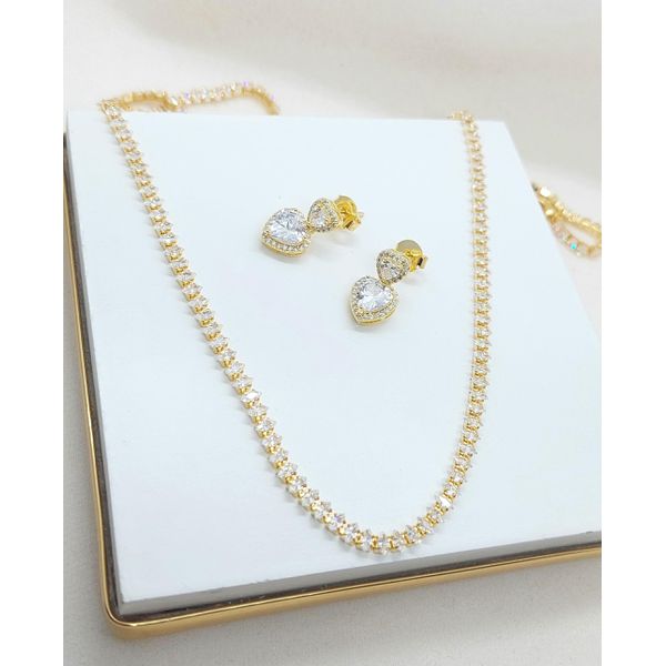 Kit de Brinco e Riviera Zircônias Banhados a Ouro 