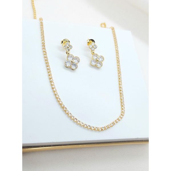 Kit de Brinco e Choker Zircônias Banhados a Ouro 