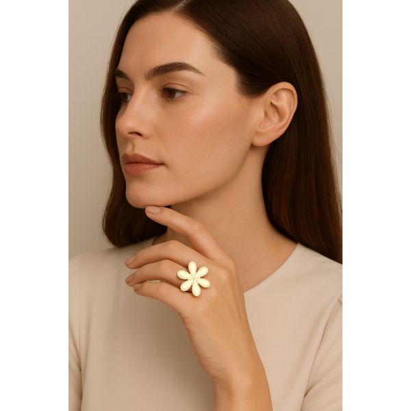 Anel Ajustável Flor Margarida Banhado a Ouro 
