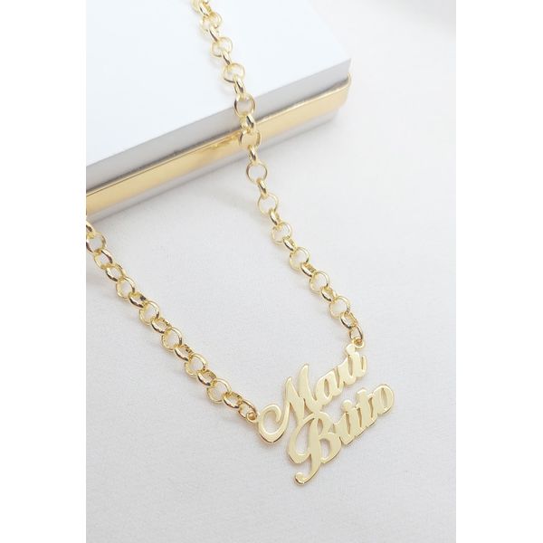 Colar Personalizado Elo Portugues 5mm Banhada a Ouro Nome Composto