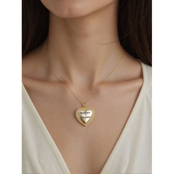 Colar Coração Personalizado Com Até 3 Nomes Banhado a Ouro Com Bordas Zircônias Cristal