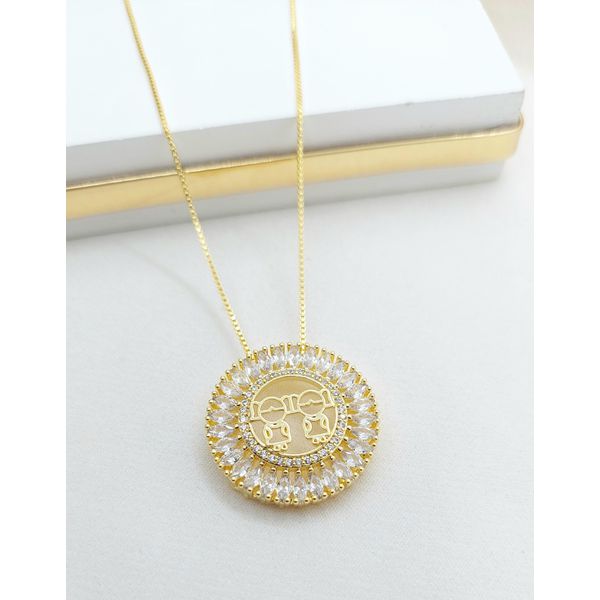 Colar Mandala Zircônias Duas Meninas Banhada a Ouro