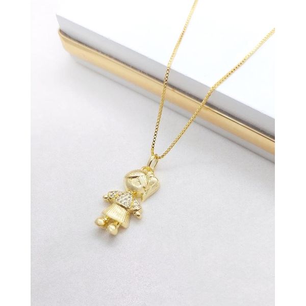 Colar Menina Com Detalhes em Microzircônias Banhado a Ouro 