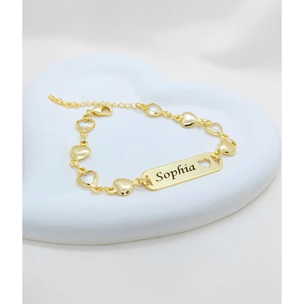 Pulseira Personalizada Infantil Banhada a Ouro Corações