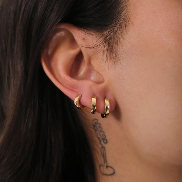 Trio Argola Redonda Lisa Banhado a Ouro 