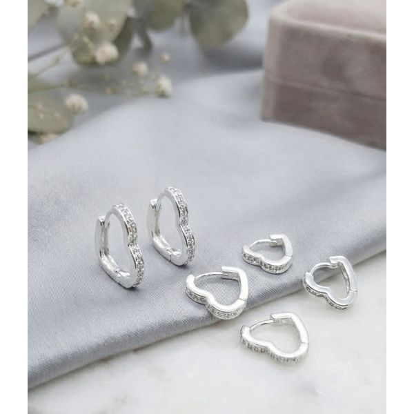 Trio de Argolas Coração Com Zirconias Cravejadas Banhada a Prata 