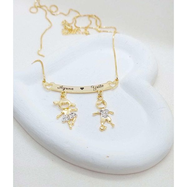 Colar Canga Banhado a Ouro Com Até 4 Pingentes e Nomes