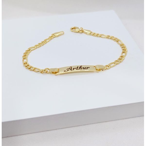 Pulseira Personalizada Infantil Chapinha Banhada a Ouro