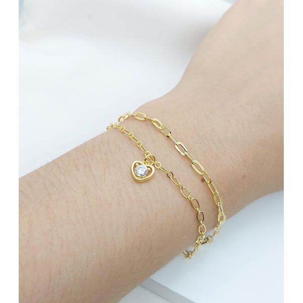 Pulseira Dupla Pingente Coração Banhada a Ouro 