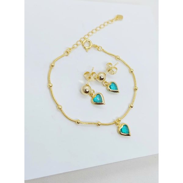 Conjunto Infantil Pulseira e Brinco de Banhado a Ouro 