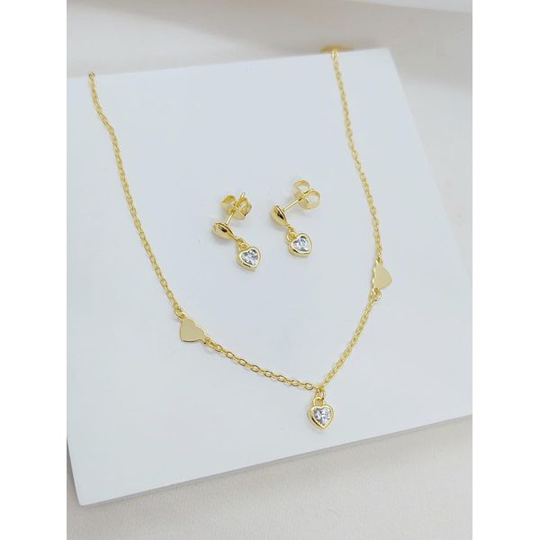 Conjunto Infantil Colar e Brinco Corações Banhado a Ouro