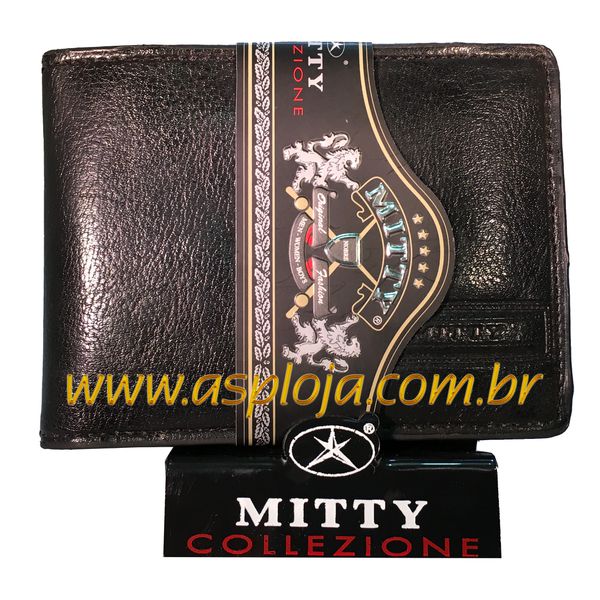 CA-728 - Carteira Masculina Mitty Média Veneza Porta Nota em Couro Preto