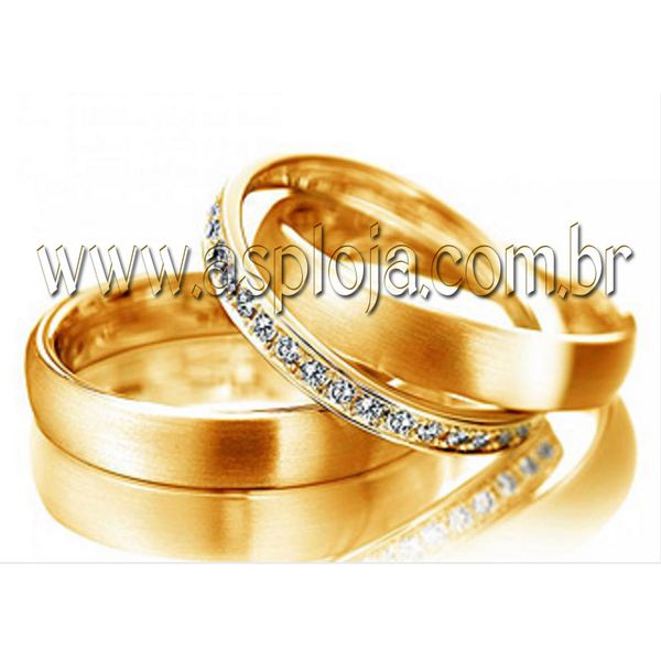 AL015 - Aliança Elegance de diamantes joias anel duplo ouro amarelo largura 8,0mm