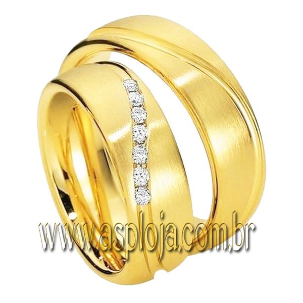 Aliança Phantastic de casamento ou noivado cravejada com diamantes em ouro amarelo 18K largura 7,0mm