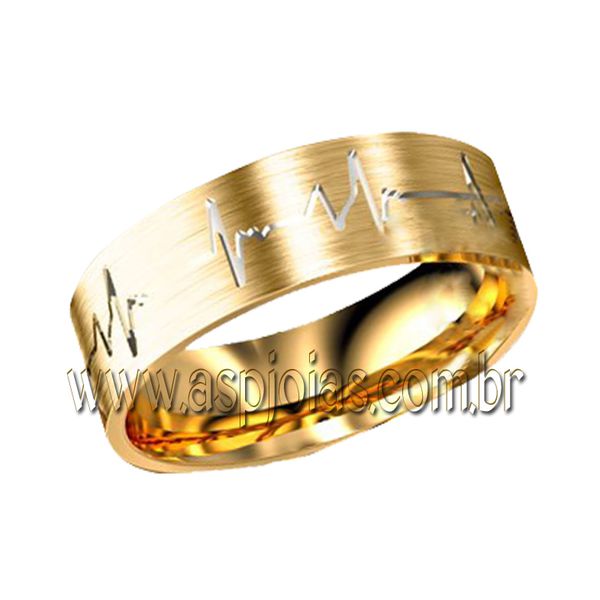 Aliança Simbólicas cardiograma de casamento ou noivado em ouro amarelo largura 6,0mm