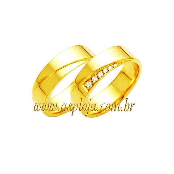 Aliança cravejada de diamantes ouro amarelo 18K anatômica largura 6,0mm