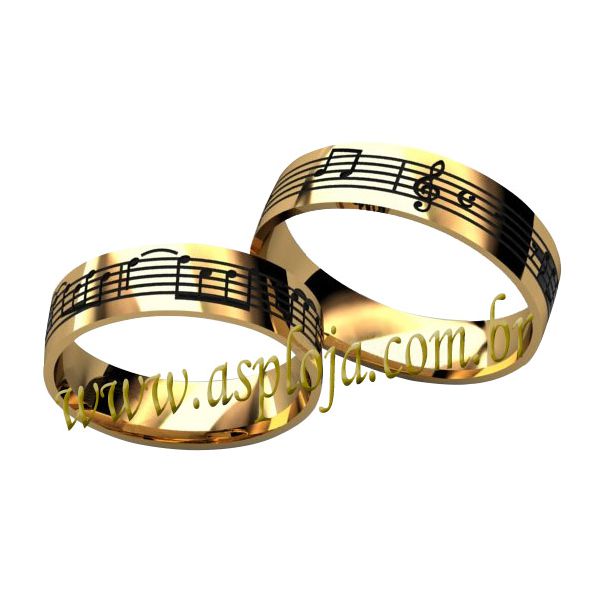 Aliança Notas Musicais de Noivado ou Casamento em Ouro Amarelo ou Branco