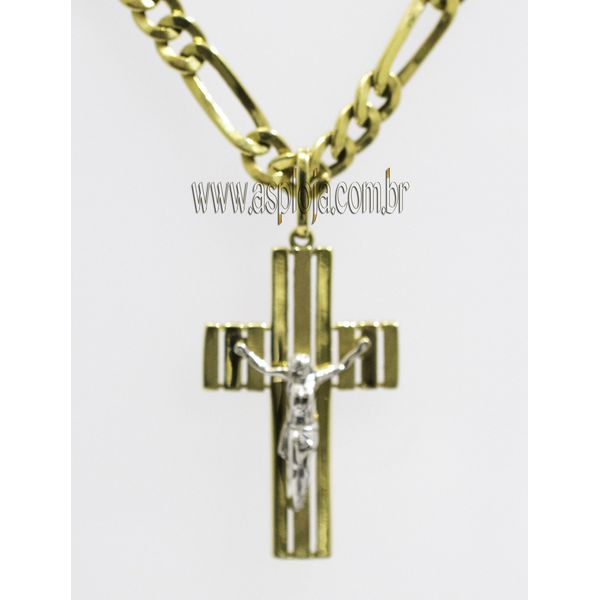 PG-29-Pingente em Ouro 18K Crucifixo com Cristo Em Ouro Branco