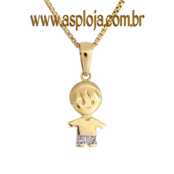 Pingente de Ouro 18K Menino Camiseta com Diamantes