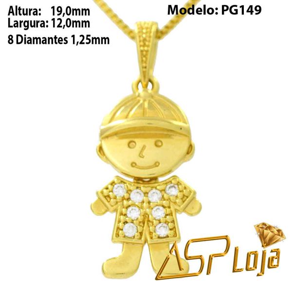 Pingente em Ouro 18k Menino de Boné Com Pedras