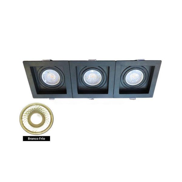 Spot Recuado Triplo Preto Para Dicroica Mr16 Led Medidas 30x10cm Branco Frio