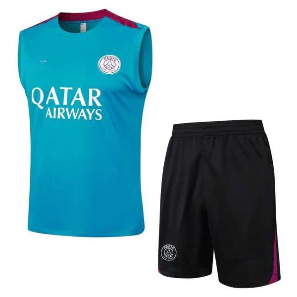 Conjunto Treino Regata + Short PSG 2024/25 - Azul (detalhes vinho)