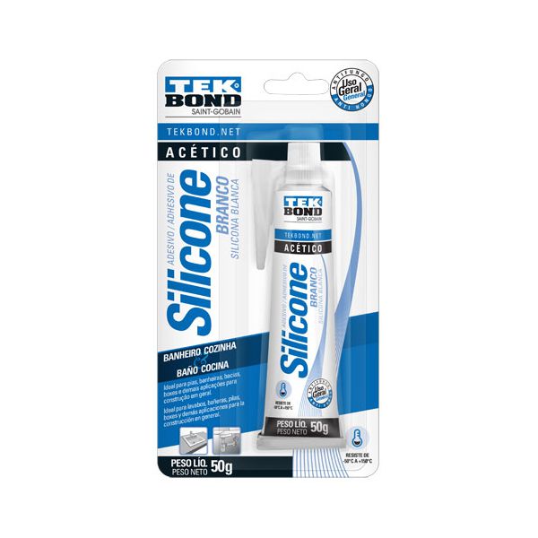TEK BOND SILICONE ACETICO BRANCO 50G BLISTER