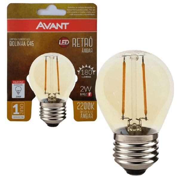 AVANT LAMPADA RETRO BOLINHA G45 AMBAR 2W BIVOLT