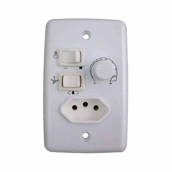 TRIO CONTROLE CHAVE ROTATIVA BIV. C/ 2 TECLAS LUZ + TOMADA