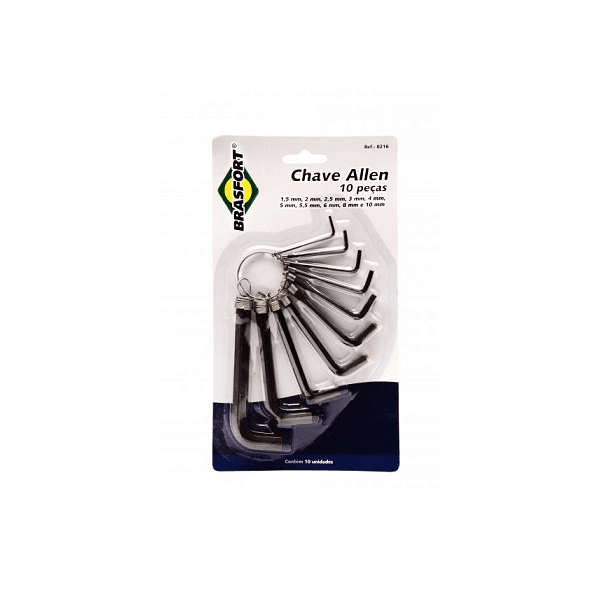 BRASFORT JOGO CHAVE ALLEN 1,5 A 10MM C/ 10