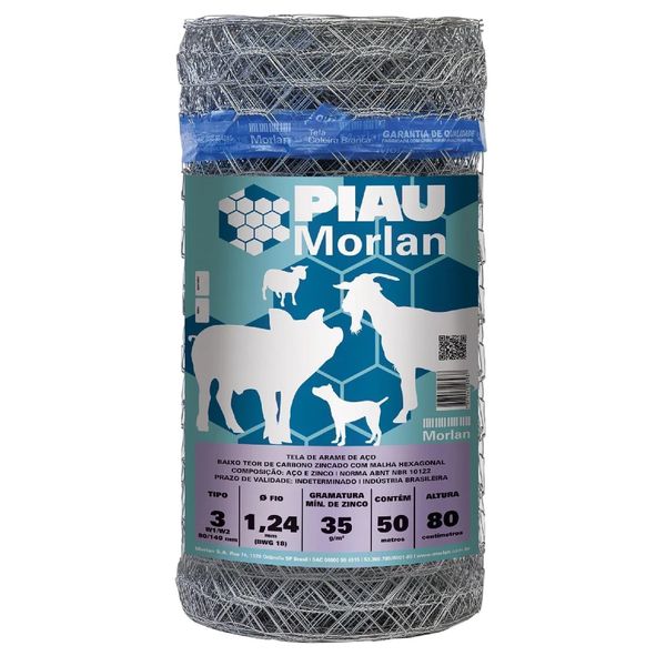 MORLAN TELA ARAME MANGUEIRÃO 3" FIO 18 X 80CM X 50M