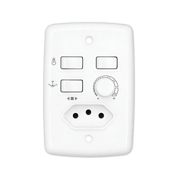 TRIO CONTROLE CHAVE ROTATIVA BIV. C/ 2 TECLAS LUZ + TOMADA