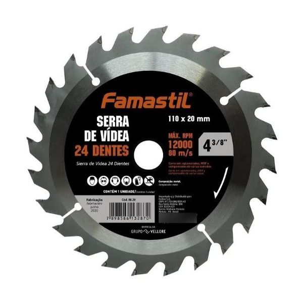 FAMASTIL DISCO SERRA CIRCULAR VIDEA 4.3/8”x 24D x 20MM